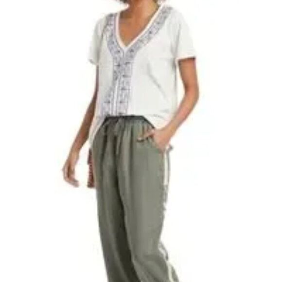 KNOX ROSE White V Neck Embroidered Boho Bohemian Short Sleeve Top Womens XL - Picture 10 of 11